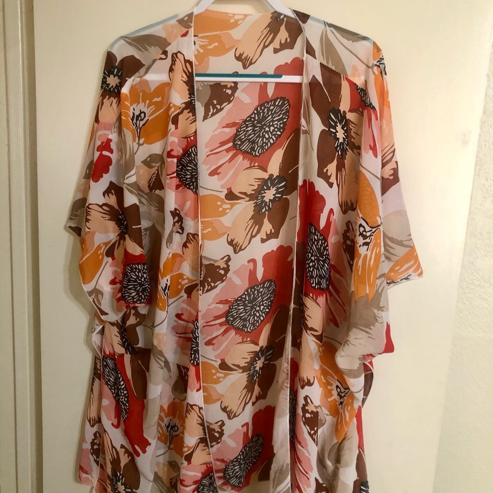 Colorful abstract floral kimono robe